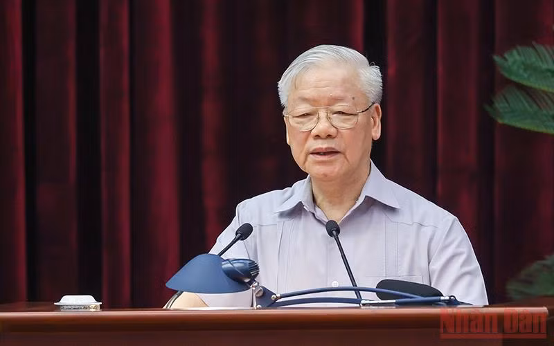 Tổng Bí thư Nguyễn Phú Trọng phát biểu chỉ đạo Hội nghị. (Ảnh: ĐĂNG KHOA)