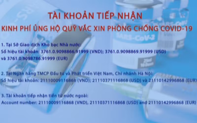 Thông tin về tài khoản tiếp nhận kinh phí ủng hộ Quỹ vaccine phòng Covid-19