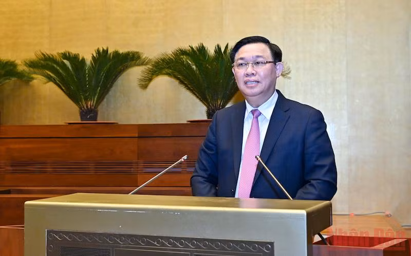 Chủ tịch Quốc hội Vương Đình Huệ phát biểu tại buổi gặp mặt. (Ảnh: Duy Linh )