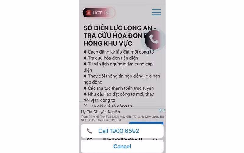 Thông tin quảng cáo giả mạo xuất hiện trên mạng xã hội: Số điện thoại Điện lực Long An – Tra cứu hóa đơn, Báo hỏng khu vực – 19006592.