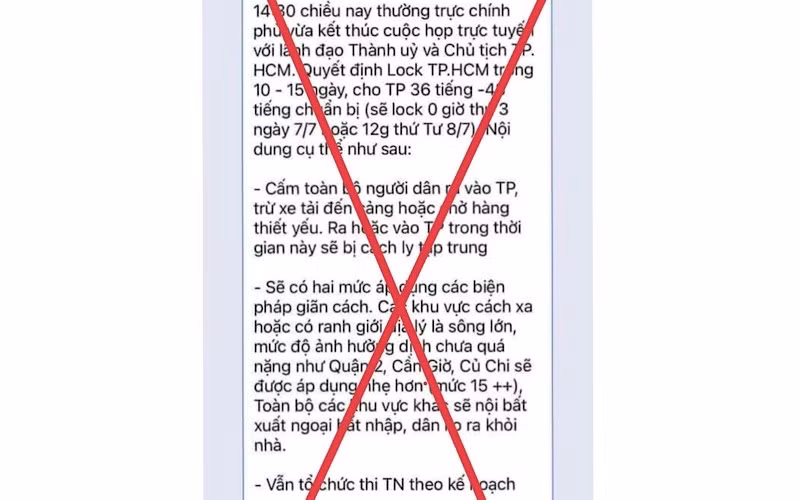 Thông tin “Quyết định lock TP Hồ Chí Minh trong 10-15 ngày…” là thông tin giả mạo