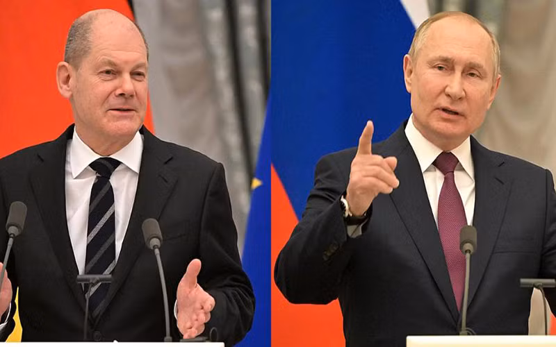 Thủ tướng Đức Olaf Scholz (trái) và Tổng thống Nga Vladimir Putin. (Ảnh tư liệu của Điện Kremlin)