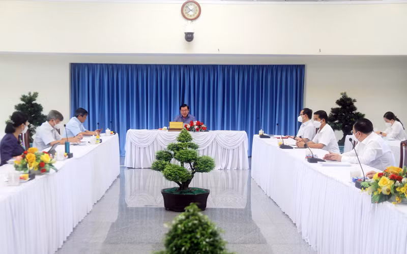 Quang cảnh họp Ban Chỉ đạo phòng, chống dịch Covid-19 tỉnh Đồng Nai sáng 21/9.