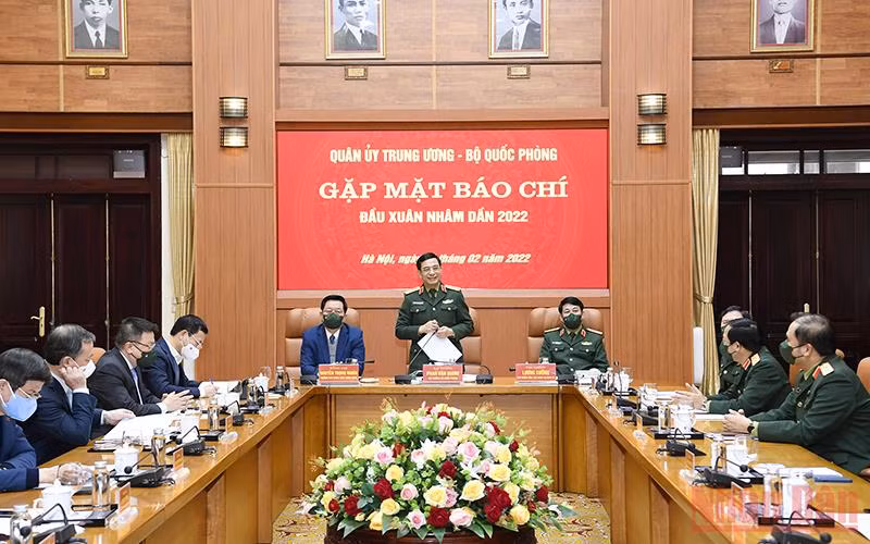 Đại tướng Phan Văn Giang phát biểu ý kiến tại buổi gặp mặt. (Ảnh: Tuấn Huy)