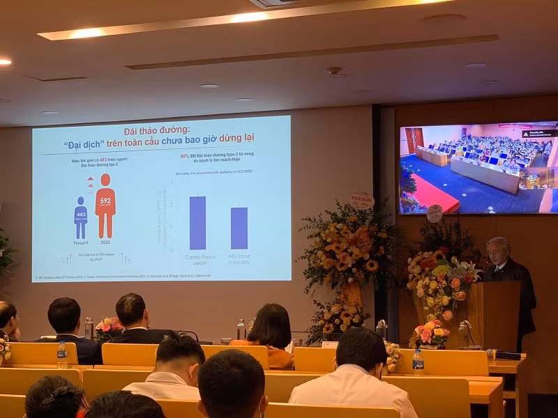 PGS, TS Tạ Văn Bình, Chủ tịch Trung ương Hội người giáo dục bệnh đái tháo đường Việt Nam cung cấp thông tin cho người dân về bệnh lý đái tháo đường.