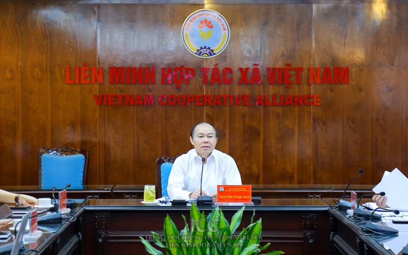 Chủ tịch Liên mnih HTX Nguyễn Ngọc Bảo chủ trì cuộc họp trực tuyến