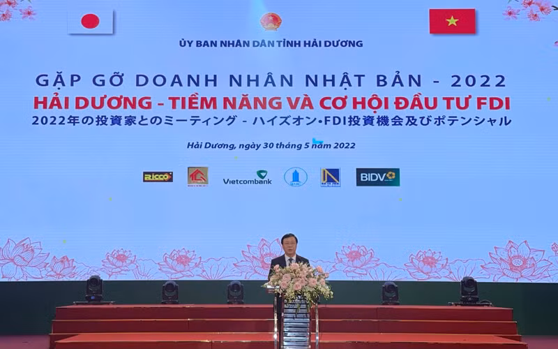 Đồng chí Phạm Xuân Thăng, Ủy viên Trung ương Đảng, Bí thư Tỉnh ủy Hải Dương chào mừng các tổ chức, các nhà đầu tư Nhật Bản.