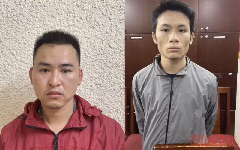 Đối tượng Trần Văn Hào (áo đỏ) và Phan Ngọc Trăm.