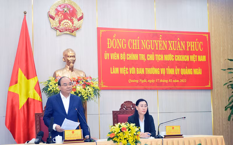 Chủ tịch nước Nguyễn Xuân Phúc phát biểu chỉ đạo tại buổi làm việc.