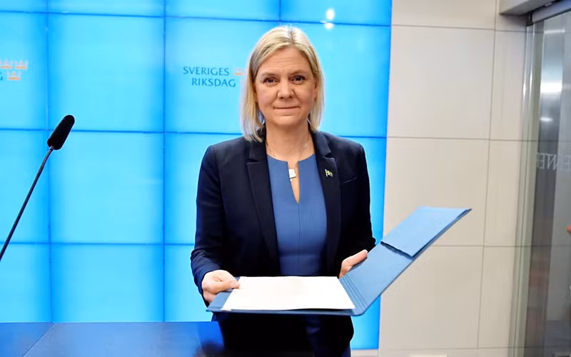 Thủ tướng Thuỵ Điển vừa được bầu Magdalena Andersson tham dự cuộc họp báo tại Stockholm, ngày 24/11. (Ảnh: Reuters)