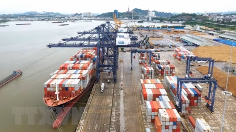 Tàu chở hàng cập cảng container quốc tế Cái Lân. (Ảnh: TTXVN)