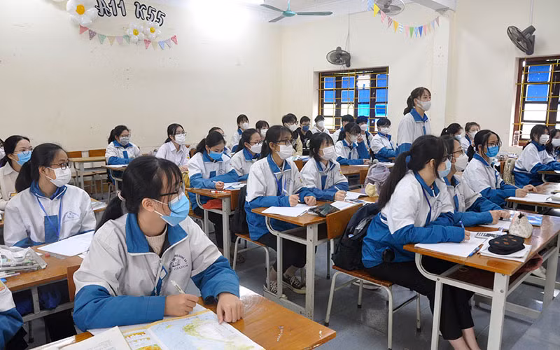 Giờ học tại Trường THPT Lạng Giang số 1, huyện Lạng Giang (Bắc Giang). 