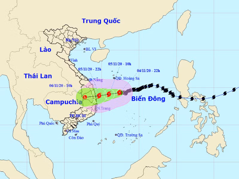 Vị trí và hướng di chuyển của bão số 10. (Nguồn: nchmf.gov.vn)