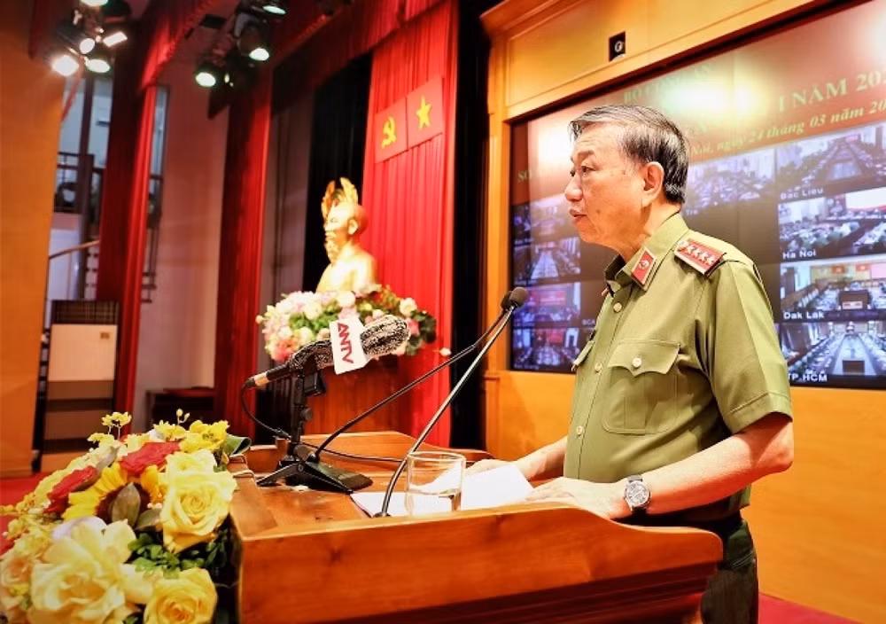 Bộ trưởng Tô Lâm phát biểu kết luận tại Hội nghị. (Ảnh: mps.gov.vn)