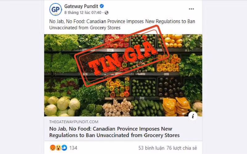 Bài viết đăng tải thông tin không chính xác trên website thegatewaypundit.com.