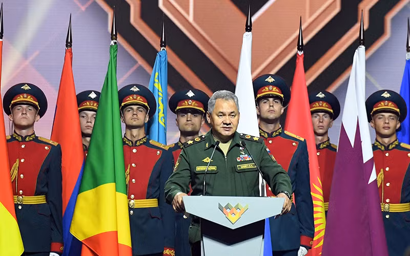 Đại tướng Sergei Shoigu, Bộ trưởng Quốc phòng Liên bang Nga phát biểu tại lễ bế mạc Army Games 2020.