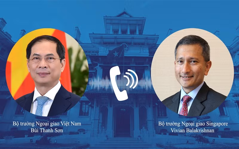 Bộ trưởng Ngoại giao Bùi Thanh Sơn đã điện đàm với Bộ trưởng Ngoại giao Singapore Vivian Balakrishnan. (Ảnh do báo Thế giới Việt Nam cung cấp)