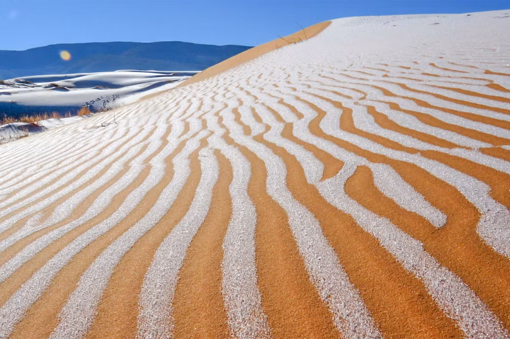 Tuyết rơi hiếm hoi ở sa mạc Sahara -0