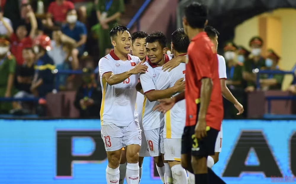 Hồ Thanh Minh ghi bàn thắng thứ hai cho U23 Việt Nam. (Ảnh: TRẦN HẢI)