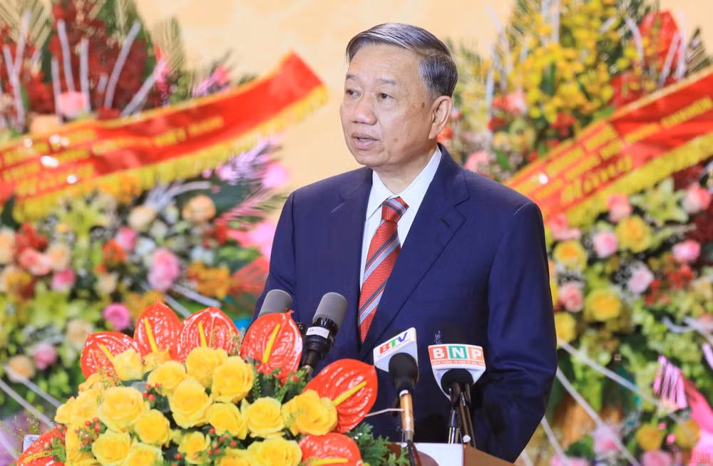 Đại tướng Tô Lâm, Ủy viên Bộ Chính trị, Bộ trưởng Công an, dự và phát biểu tại Lễ kỷ niệm.