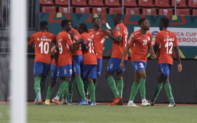 Các cầu thủ Gambia ăn mừng chiến thắng trước Mauritania. (Ảnh: beIN Sports)