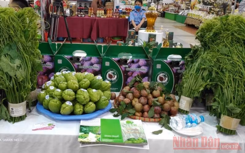Mận tam hoa Bắc Hà và nhiều nông sản được bày bán tại Trung tâm Trung tâm Xúc tiến thương mại Nông nghiệp.