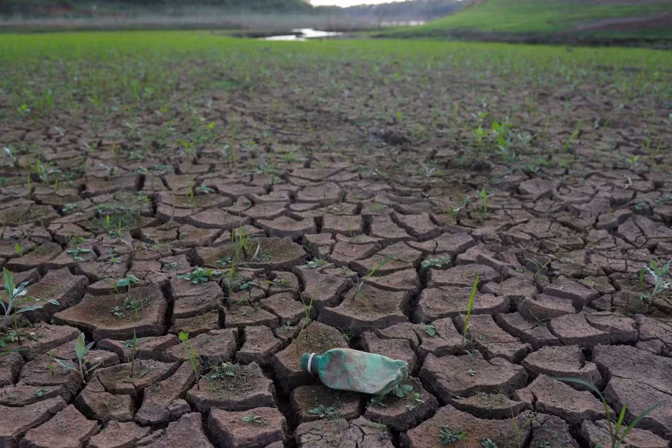 Hồ chứa nước khô nứt nẻ trong đợt hạn hán ở Joanopolis, Brazil, ngày 8/10. Ảnh: Reuters.