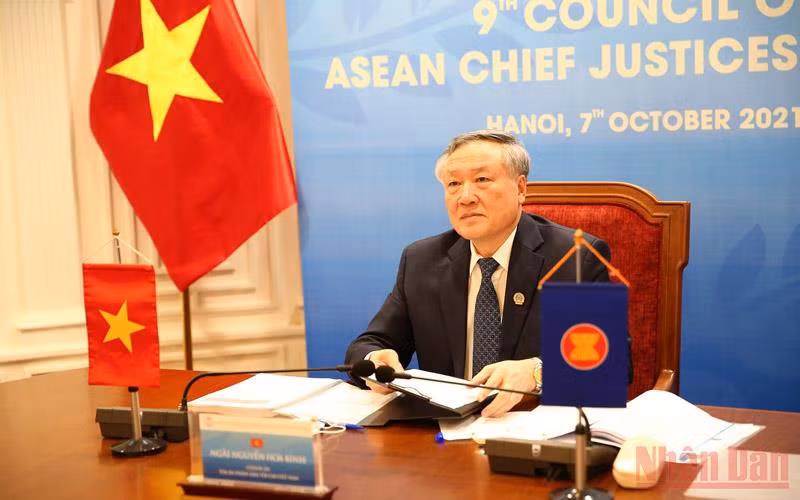 Chánh án Tòa án nhân dân tối cao Nguyễn Hòa Bình phát biểu tại phiên khai mạc CACJ lần thứ 9.
