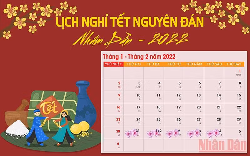 Lịch nghỉ Tết Nguyên đán Nhâm Dần 2022 với cán bộ, công chức - viên chức. (Đồ họa: Bảo An)