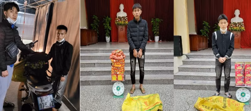 Các đối tượng cùng tang vật.