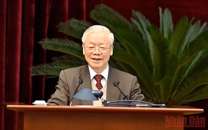 Tổng Bí thư Nguyễn Phú Trọng phát biểu ý kiến tại Hội nghị. (Ảnh: ĐĂNG KHOA)