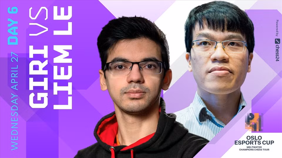 Lê Quang Liêm (phải) thi đấu áp đảo trước kỳ thủ số 1 Hà Lan Anish Giri. (Ảnh: Chess24)
