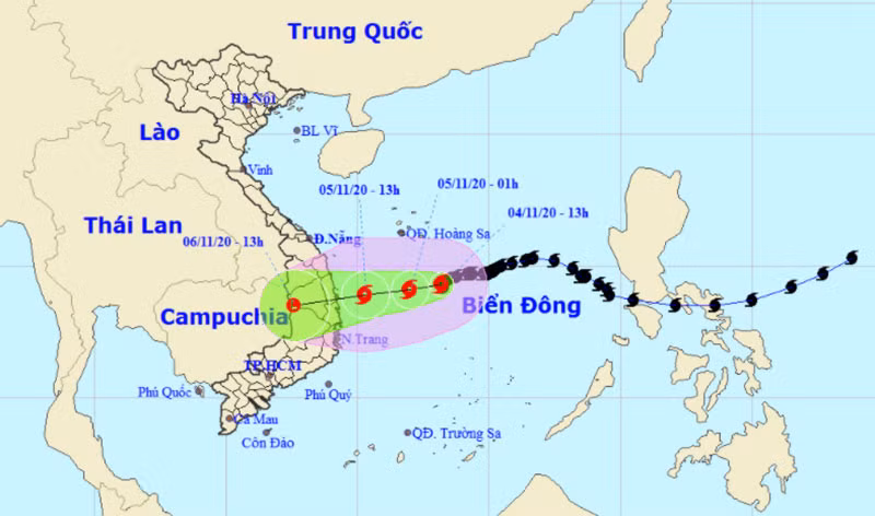 Vị trí và hướng di chuyển của bão số 10. (Nguồn: nchmf.gov.vn)