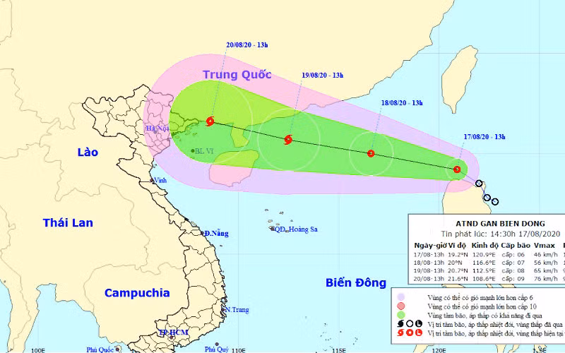 Vị trí và hướng di chuyển của áp thấp nhiệt đới. (Nguồn: nchmf.gov.vn)