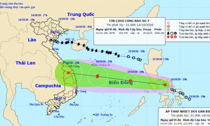 Vùng áp thấp tiếp tục suy yếu và tan dần. (Nguồn: kttv.gov.vn)