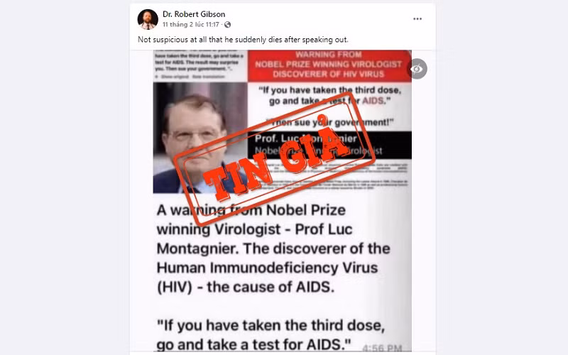 Ảnh chụp màn hình một bài đăng trên mạng xã hội Facebook đưa tin sai lệch về vaccine Covid-19.