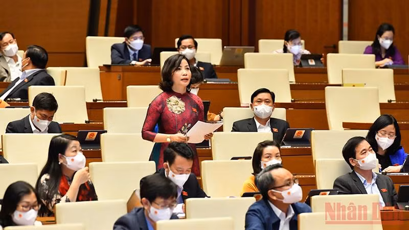 Đại biểu Quốc hội tỉnh Đắk Lắk phát biểu thảo luận tại hội trường, ngày 9/11. Ảnh: LINH NGUYÊN