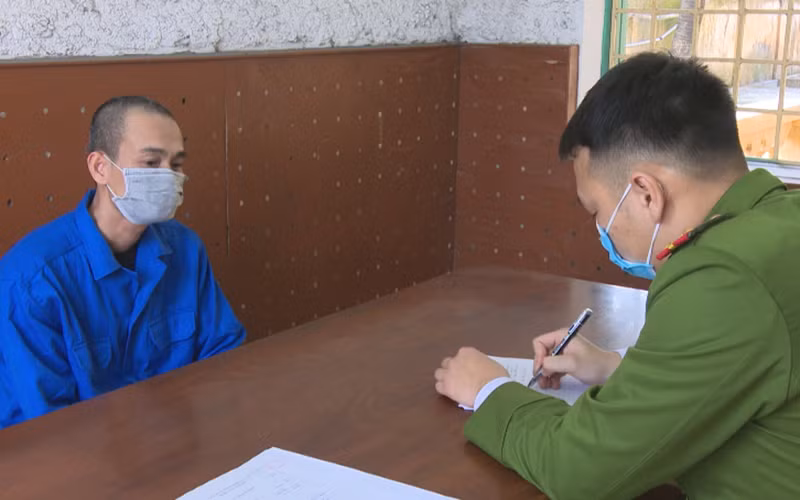 Đối tượng Vũ Ngọc Thành tại cơ quan Công an.