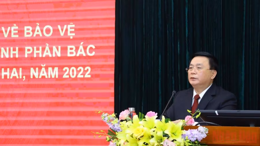 Đồng chí Nguyễn Xuân Thắng phát biểu tại lễ phát động cuộc thi.