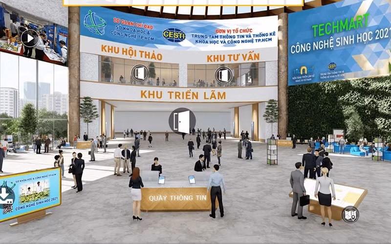 Phối cảnh triển lãm Chợ công nghệ sinh học 2021. (Ảnh chụp qua màn hình)