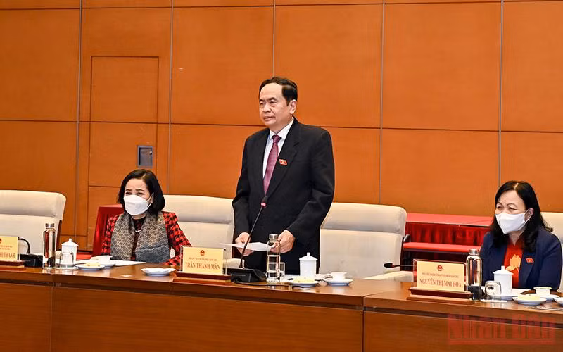 Phó Chủ tịch Thường trực Quốc hội Trần Thanh Mẫn phát biểu tại buổi gặp mặt. (Ảnh: Duy Linh)