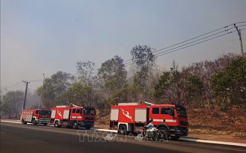 Xe chữa cháy tham gia chữa cháy rừng tại khu vực núi Minh Đạm, thị trấn Long Hải, huyện Long Điền, Bà Rịa-Vũng Tàu hồi tháng 2/2020. Ảnh: TTXVN. 