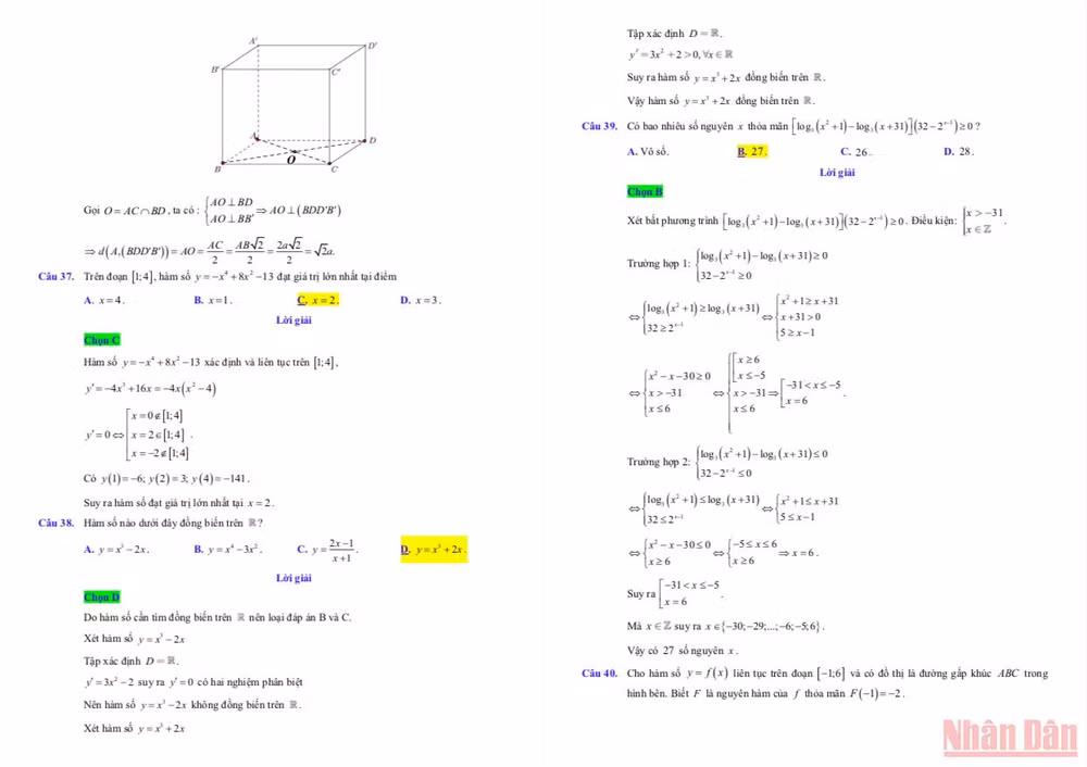 Gợi ý lời giải đề thi môn Toán thi tốt nghiệp trung học phổ thông đợt 2 -2