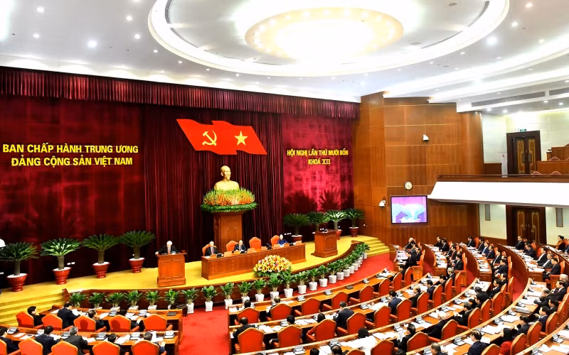Quang cảnh bế mạc Hội nghị lần thứ 14 Ban Chấp hành Trung ương Đảng khóa XII.