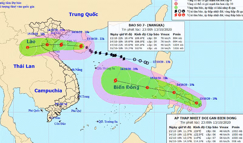 Vị trí và hướng di chuyển của bão số 7. (Nguồn: kttv.gov.vn)