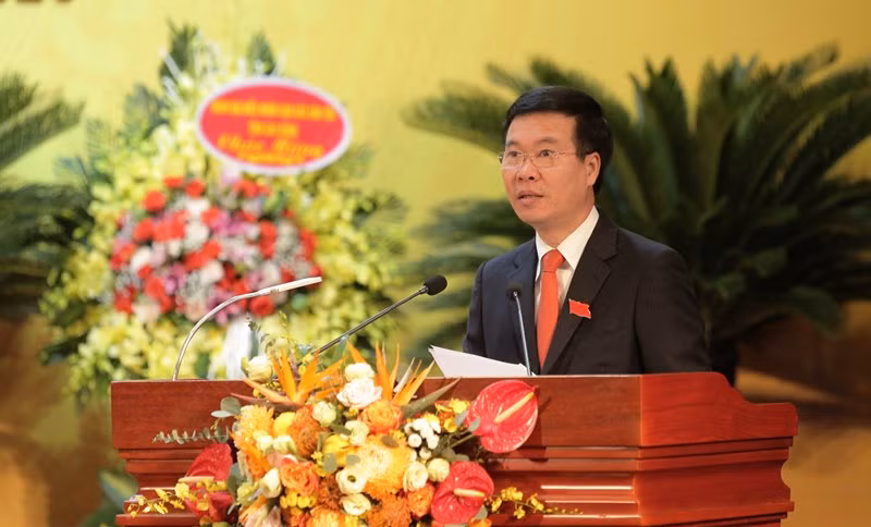 Đồng chí Võ Văn Thưởng, Ủy viên Bộ Chính trị, Bí thư T.Ư Đảng, Trưởng Ban Tuyên giáo T.Ư phát biểu chỉ đạo Đại hội.