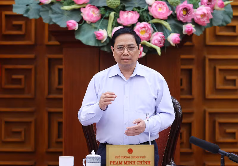 Thủ tướng Phạm Minh Chính phát biểu ý kiến tại cuộc họp. (Ảnh: DƯƠNG GIANG)