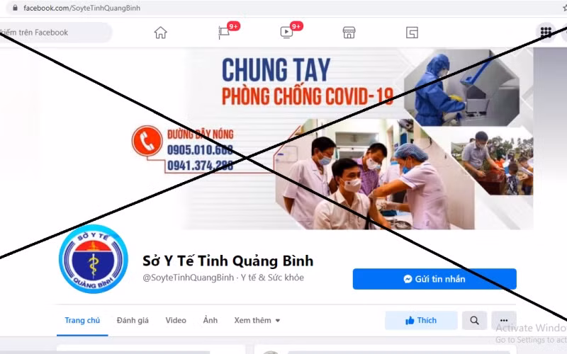 Trang Fanpage “Sở Y tế tỉnh Quảng Bình” giả mạo.