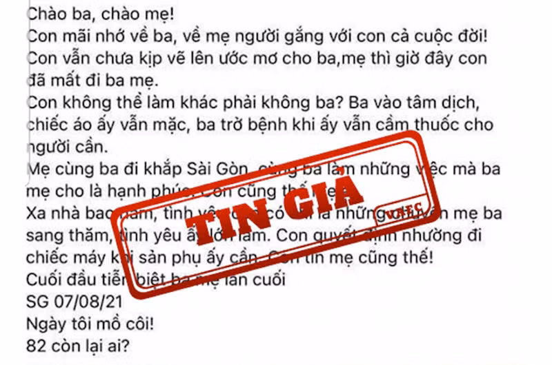Bài viết về bác sĩ Trần Khoa trên mạng xã hội được xác định là tin giả.