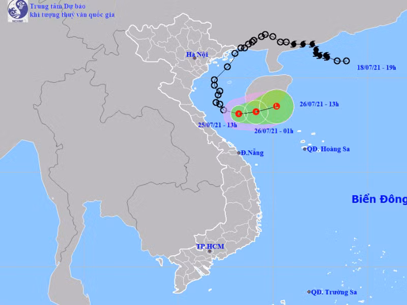 Vị trí và hướng di chuyển của áp thấp nhiệt đới. (Nguồn: nchmf.gov.vn)